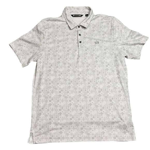 Travis Matthew Grey & White Floral Golf Polo Mens Large Pima Cotton Blend - Picture 2 of 9